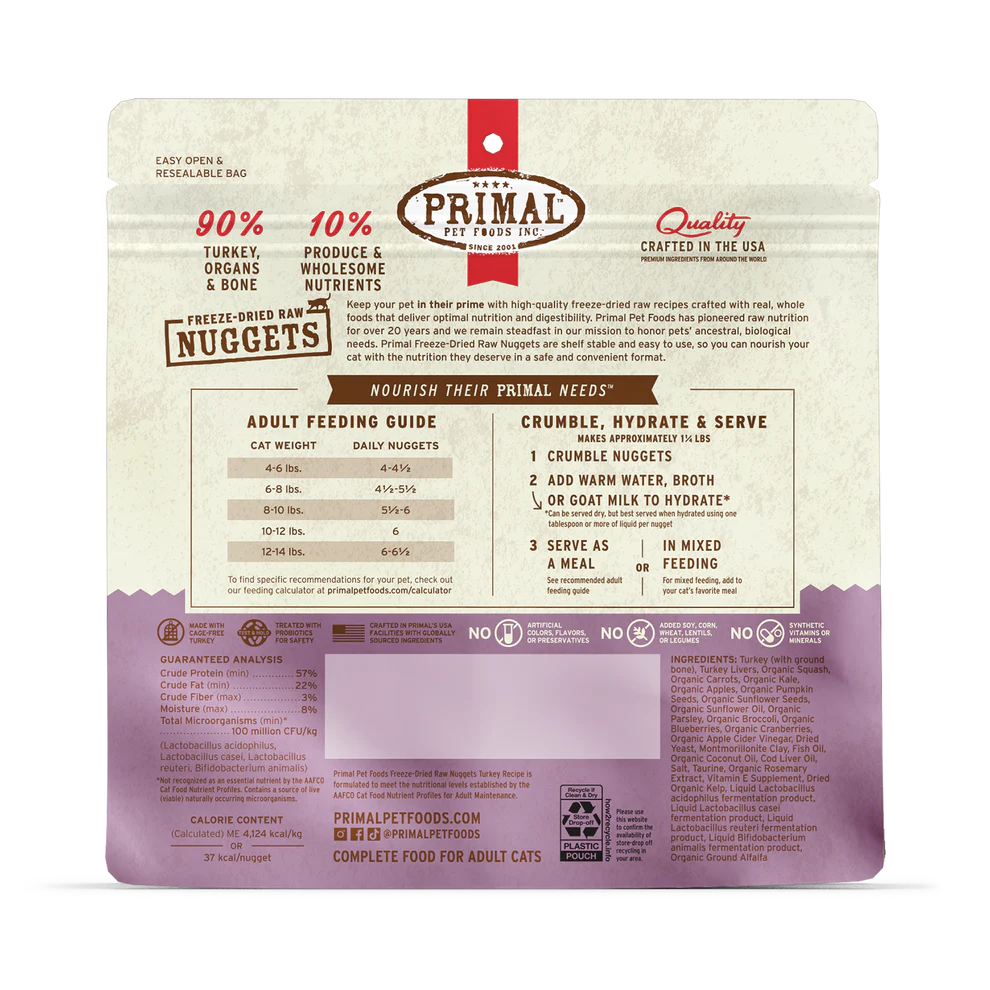 Prima Freeze-Dried Raw Nuggets Turkey Recipe Cat Food 14oz