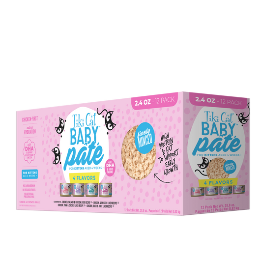 Tiki Cat Baby For Kittens age 8 Weeks + Variety Pack Wet Cat Food 12 x 2.4oz