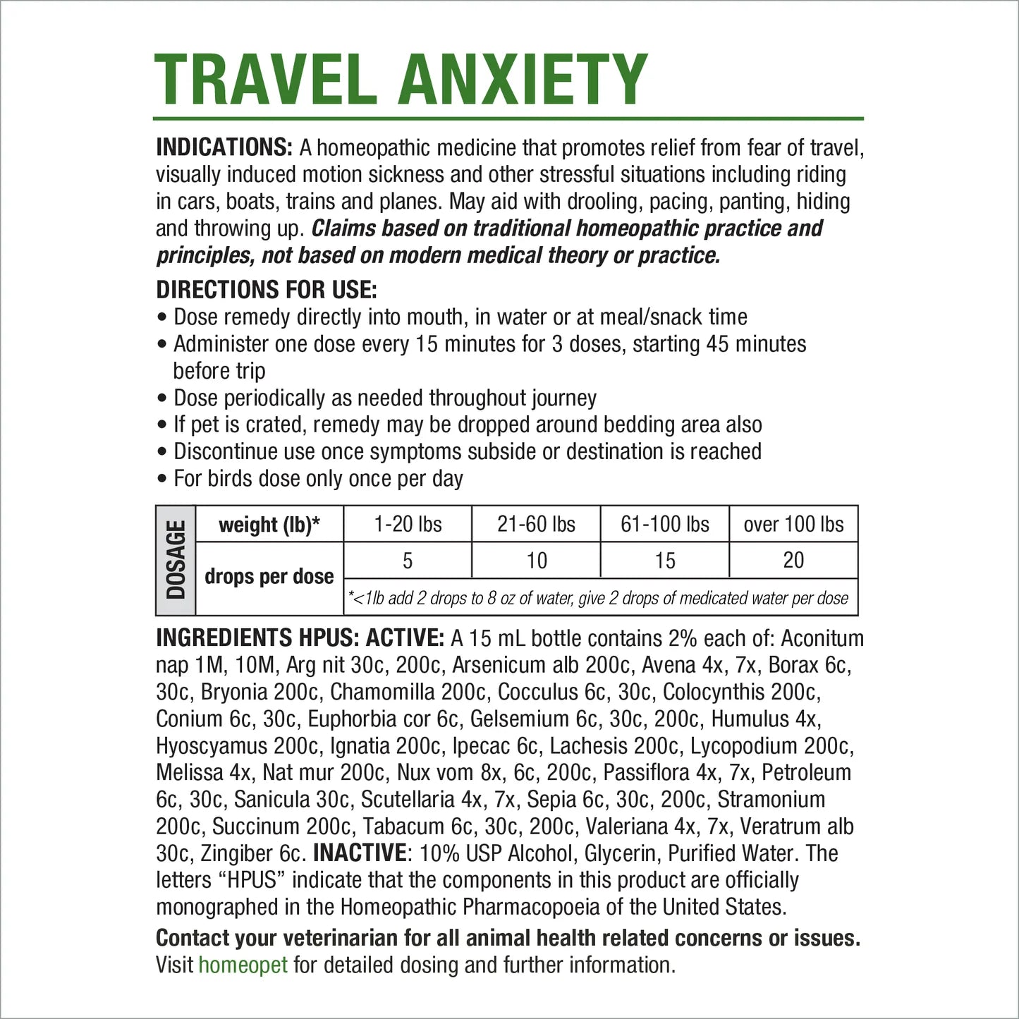 Homeopet Travel Anxiety 15ml