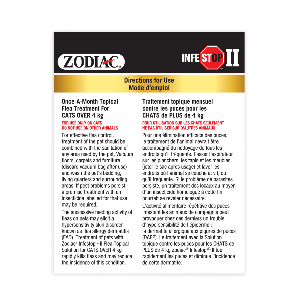 Zodiac Infestop II Topical Flea Adulticide for Cats Over 4KG