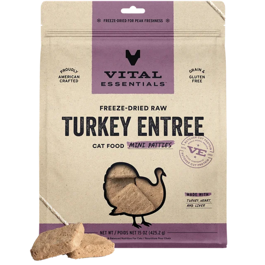 Vital Essentials Freeze-Dried Raw Turkey Entree Cat Food Mini Patties 8 oz