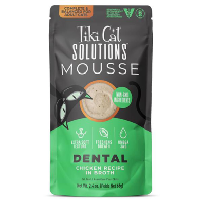 Tiki Cat Solutions Mousse Dental Chicken Recipe in Broth Wet Cat Food 2.4oz