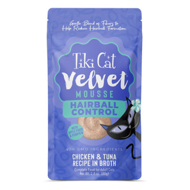 Tiki Cat Velvet Mousse Hairball Control Chicken & Tuna Recipe in Broth Wet Cat Food 2.8oz