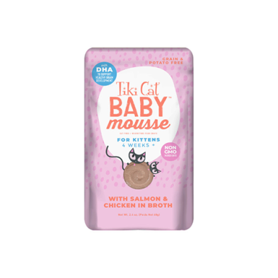 Tiki Cat Baby Mousse with Salmon & Chicken in Broth Wet Food for Kittens 4 Weeks and Over 2.4 oz
