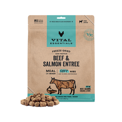 Vital Essentials Freeze-Dried Raw Protein Beef & Salmon Entree Meal or Mixer Soft Nibs 14oz