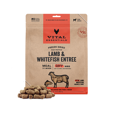 Vital Essentials Freeze-Dried Raw Protein Lamb & Whitefish Entree Meal or Mixer Soft Nibs 14oz