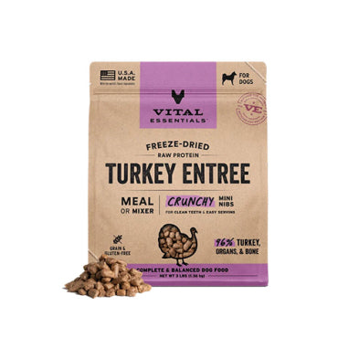 Vital Essentials Freeze-Dried Raw Turkey Entree & Mixer Dog Food Crunchy Mini Nibs 3 lb