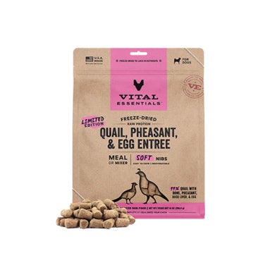 Vital Essentials Freeze-Dried Raw Quail, Pheasant, & Egg Entree Meal or Mixer Soft Nibs Dog Food 14oz