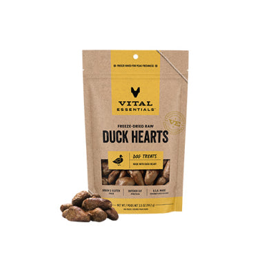 Vital Essentials Freeze-Dried Raw Duck Hearts Dog Treat 3.5oz
