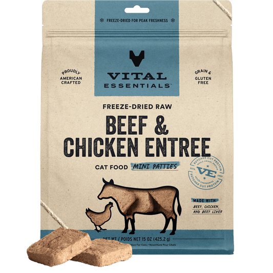 VE Freeze-Dried Raw Beef & Chicken Mini Patties Cat Food 15 oz