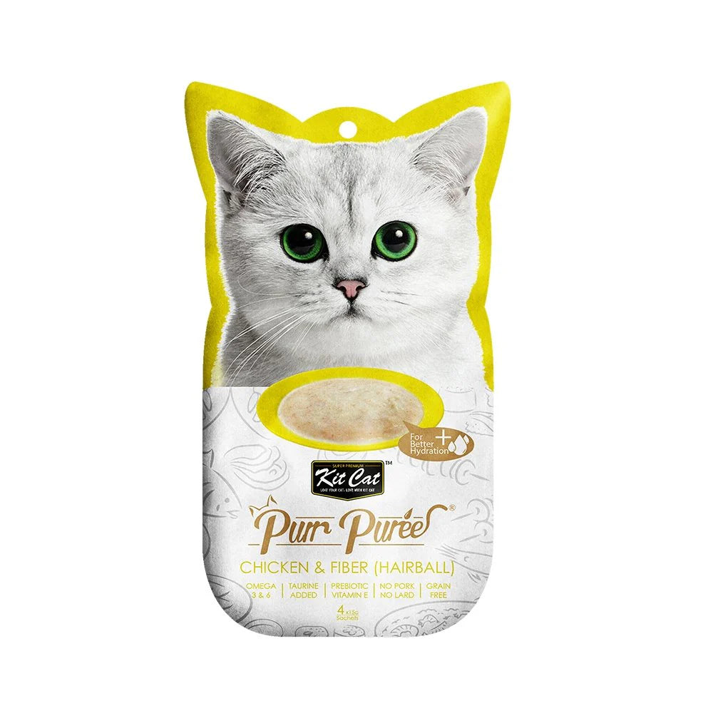 Kit Cat Purr Purees Chicken & Fiber (Hairball) Cat Treat 4 x 15gm