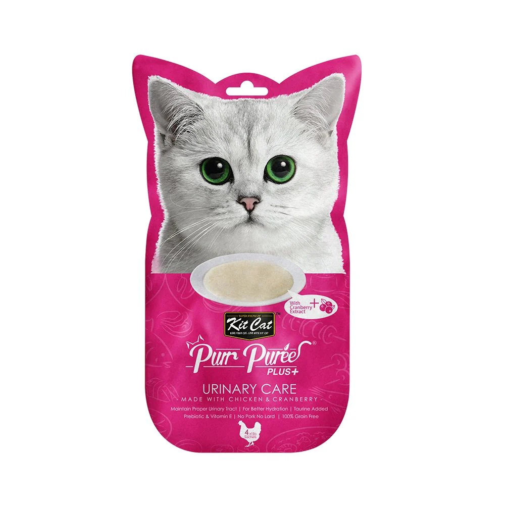 Kit Cat Purr Purees PLUS+ Urinary Care with Chicken & Cranberry Cat Treat 4 x 15gm
