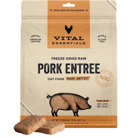 Vital Essentials Freeze-Dried Raw Pork Entree Cat Food Mini Patties 8 oz
