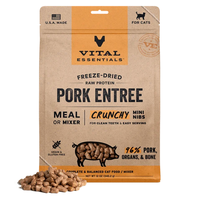 Vital Essentials Freeze-Dried Raw Pork Entree Cat Food Mini Nibs 8 oz