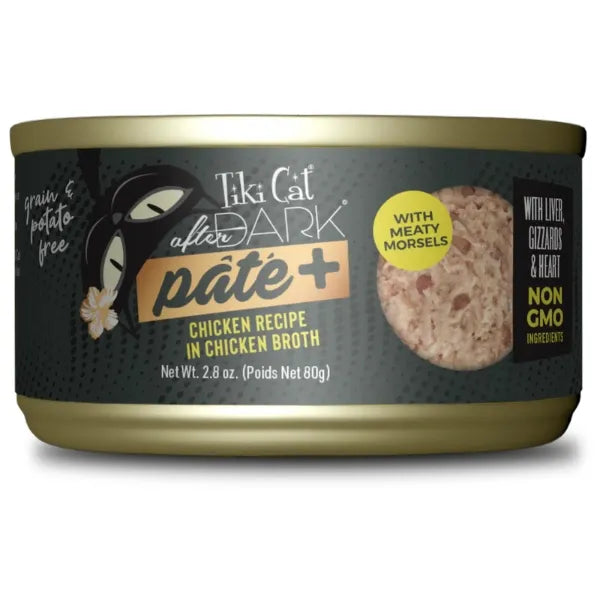 Tiki Cat After Dark Pate Chicken Recipe in Chicken Broth Wet Cat Food 2.8oz