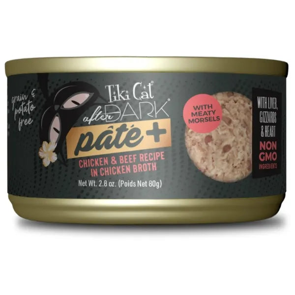 Tiki Cat After Dark Pate Chicken & Beef Recipe in Chicken Broth Wet Cat Food 2.8oz