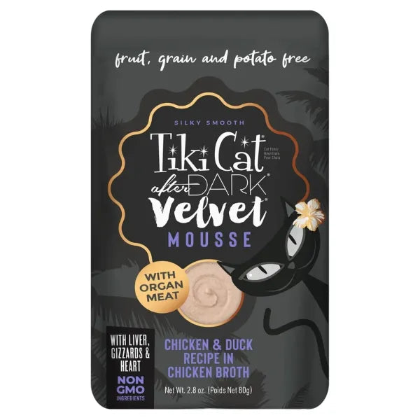 Tiki Cat After Dark Velvet Mousse Chicken & Duck Recipe in Chicken Broth Wet Cat Food 2.8oz