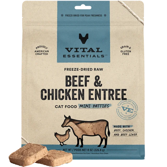 Vital Essentials Freeze-Dried Raw Beef & Chicken Entree Cat Food Mini Patties 8 oz