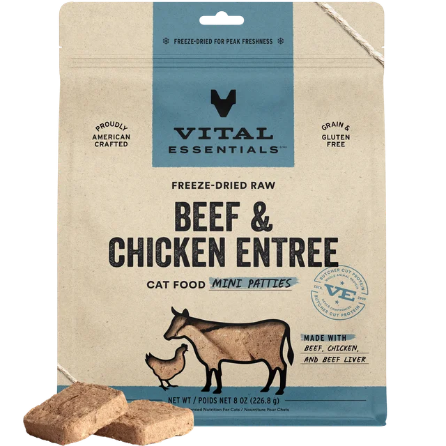 Vital Essentials Freeze-Dried Raw Beef & Chicken Entree Cat Food Mini Patties 8 oz