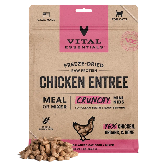 Vital Essentials Freeze-Dried Raw Chicken Entree Cat Food Mini Nibs 8 oz