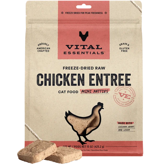 Vital Essentials Freeze-Dried Raw Chicken Entree Cat Food Mini Patties 8 oz
